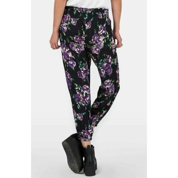 Volcom Women's Purple Summer Casual Defiant One Floral Print Harem Pants  M L - Picture 5 of 12